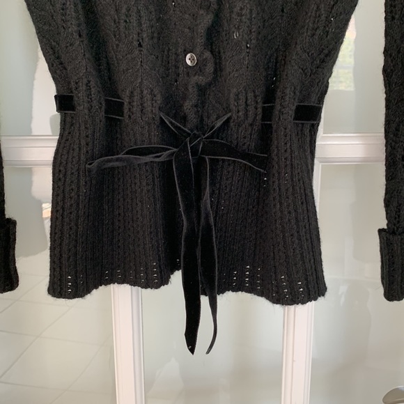 Ann Taylor wool blend crochet black cardigan with velvet tie size S. EUC. - Picture 8 of 8